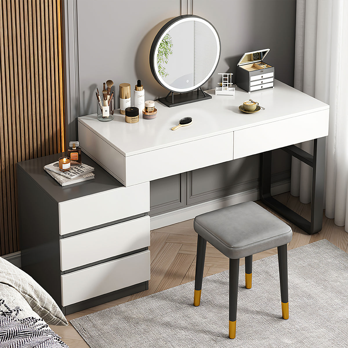 Modern Integrated Storage Vanity for Bedroom