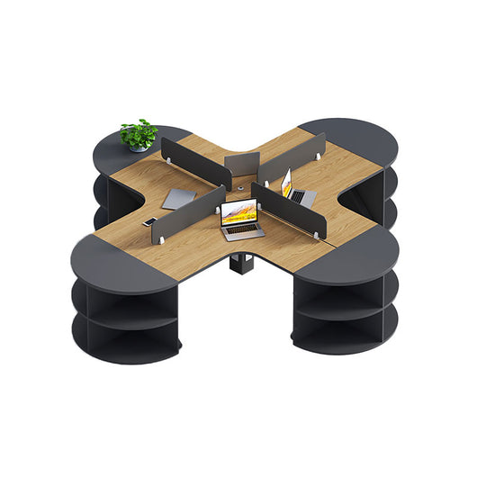 Creative-Shaped Office Employee Desk with Partition & Semi-Circular Storage Zimasya