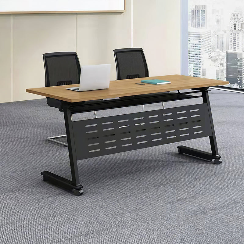 Maple Color Folding Conference Table with Swivel Casters for Office