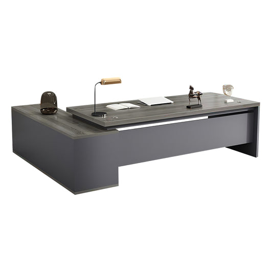 Modern L-Shaped Wood Grain Executive Desk with Storage Side Cabinet Zimasya