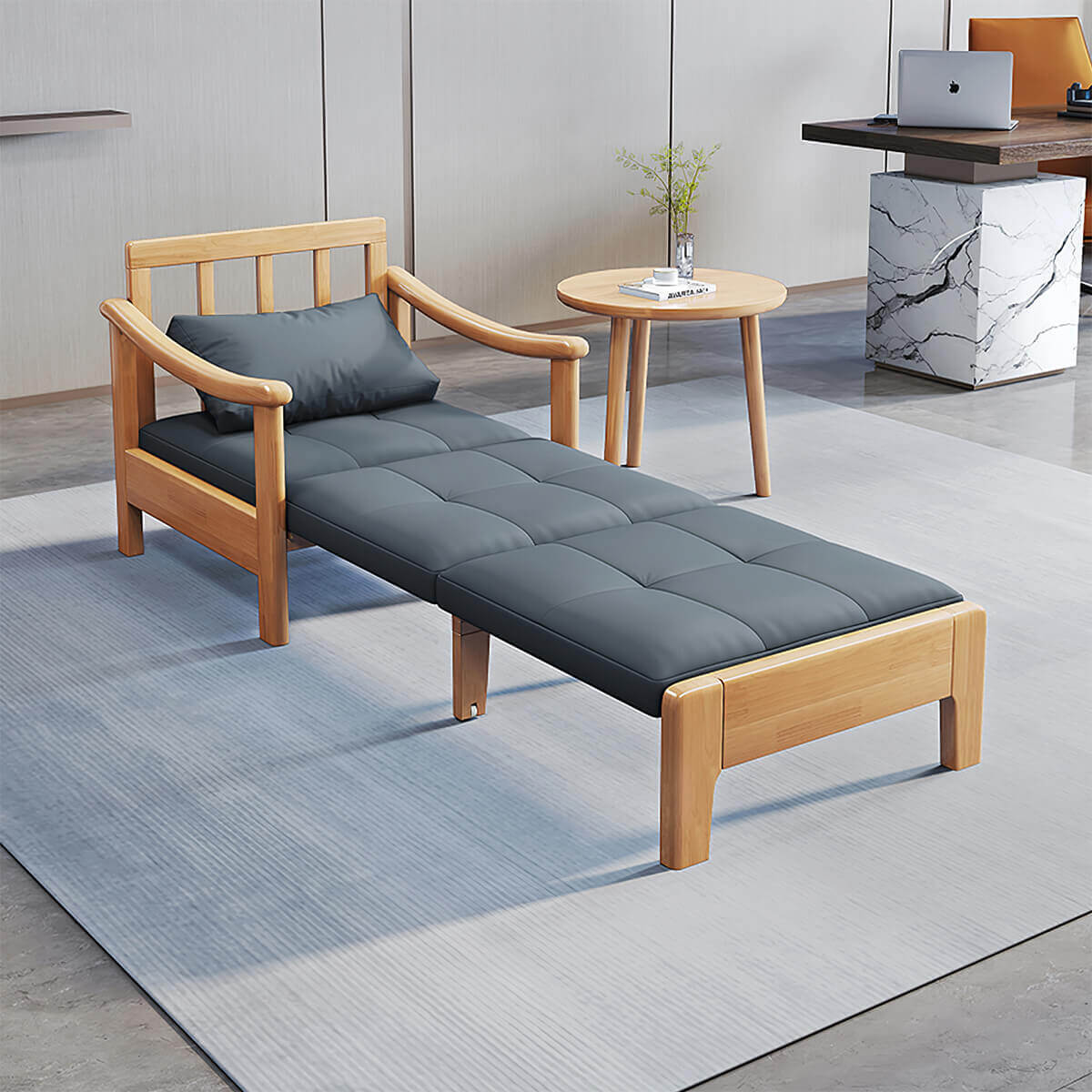 Modern Accent Chair 77 in Wide with Folding, Solid Wood & Sleeper for Living Room