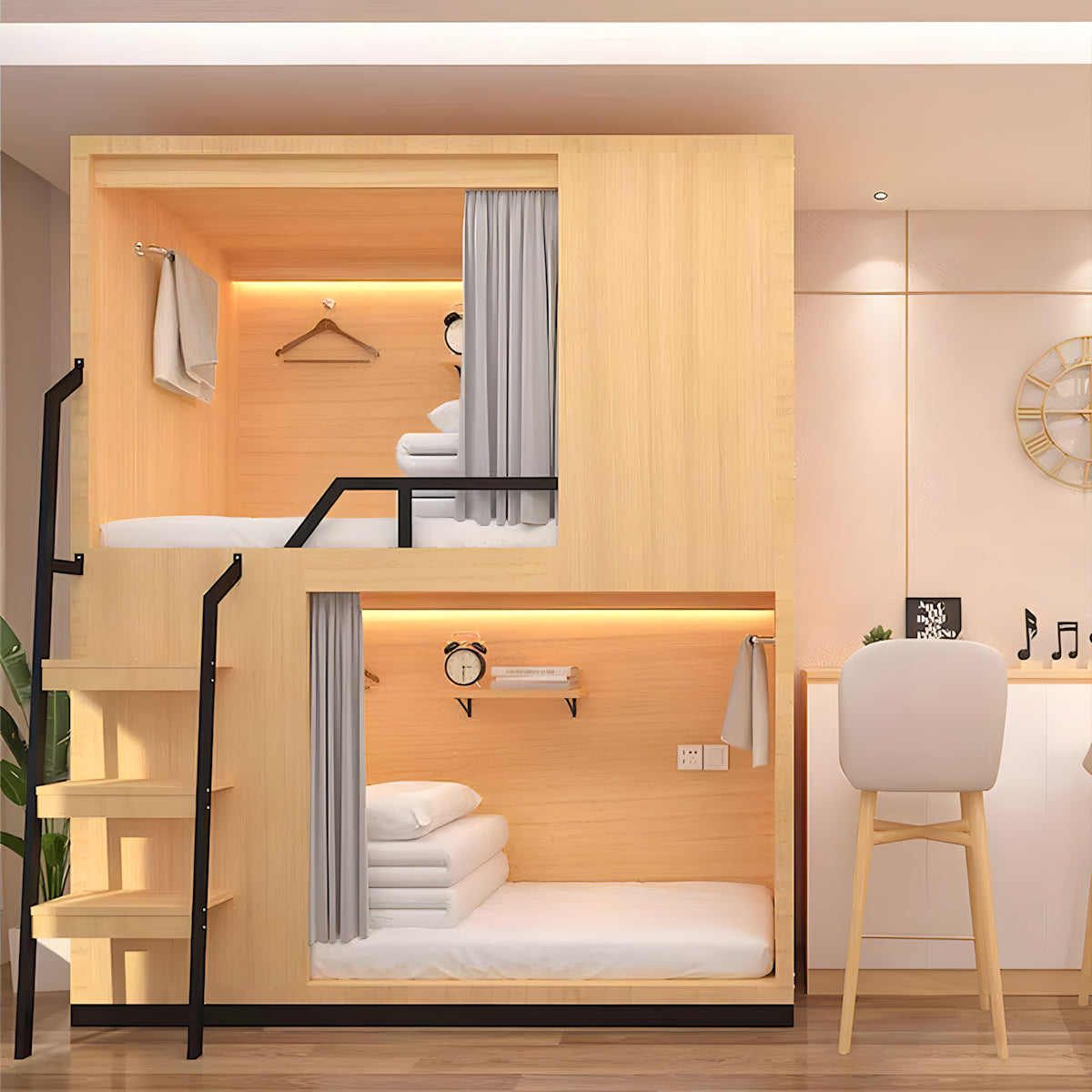 Solid Wood Bunk Bed - Space-Saving Design with Upper and Lower Bunks ...