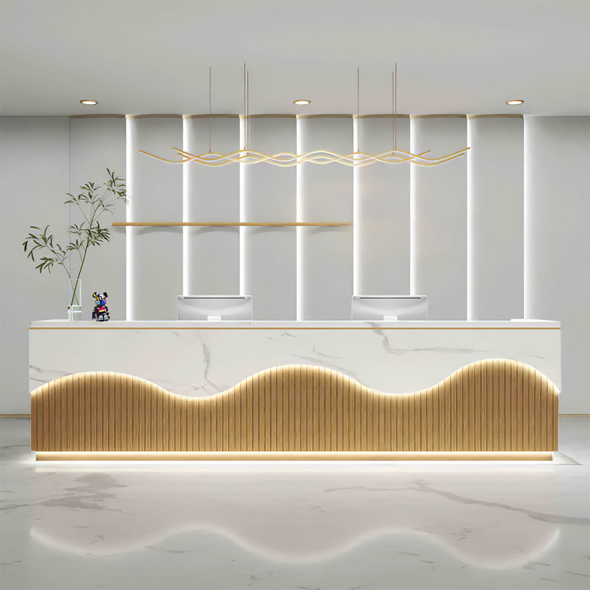 Luxury Lacquered Office Reception Desk with Wave Design