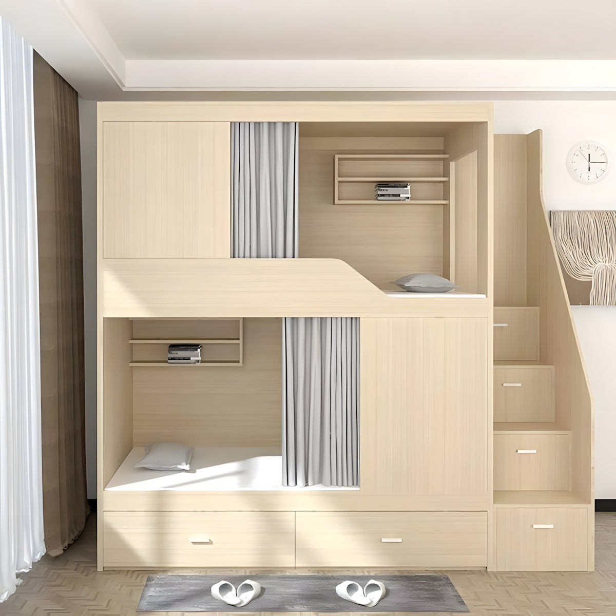 Solid Wood Bunk Bed - Space-Saving Design with Upper and Lower Bunks ...