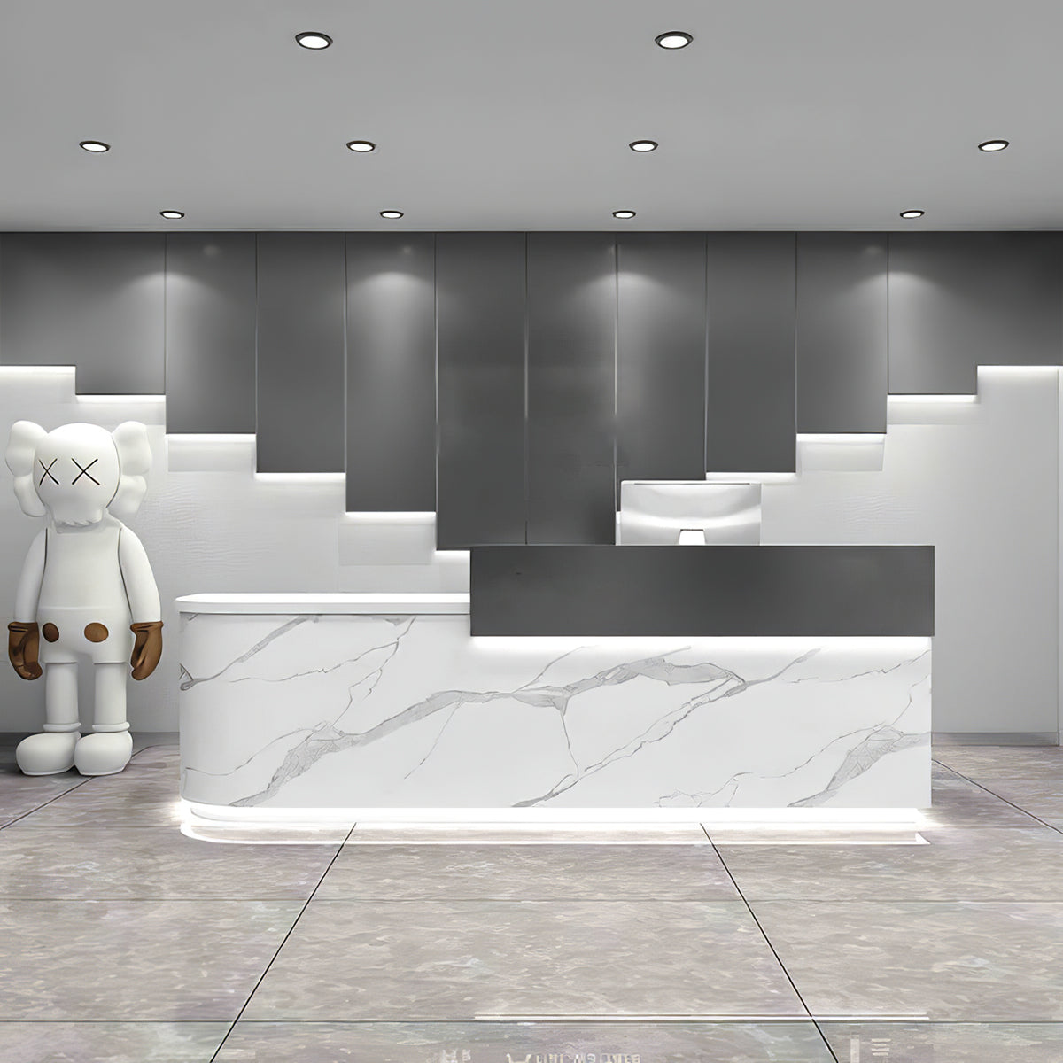 Minimalist Retail Reception Counter with Stainless Steel