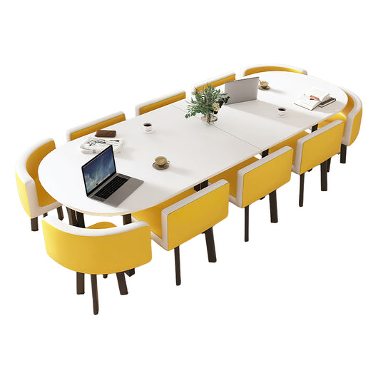 Minimalist Oval Conference Table and Chair Set for Meeting Room Zimasya