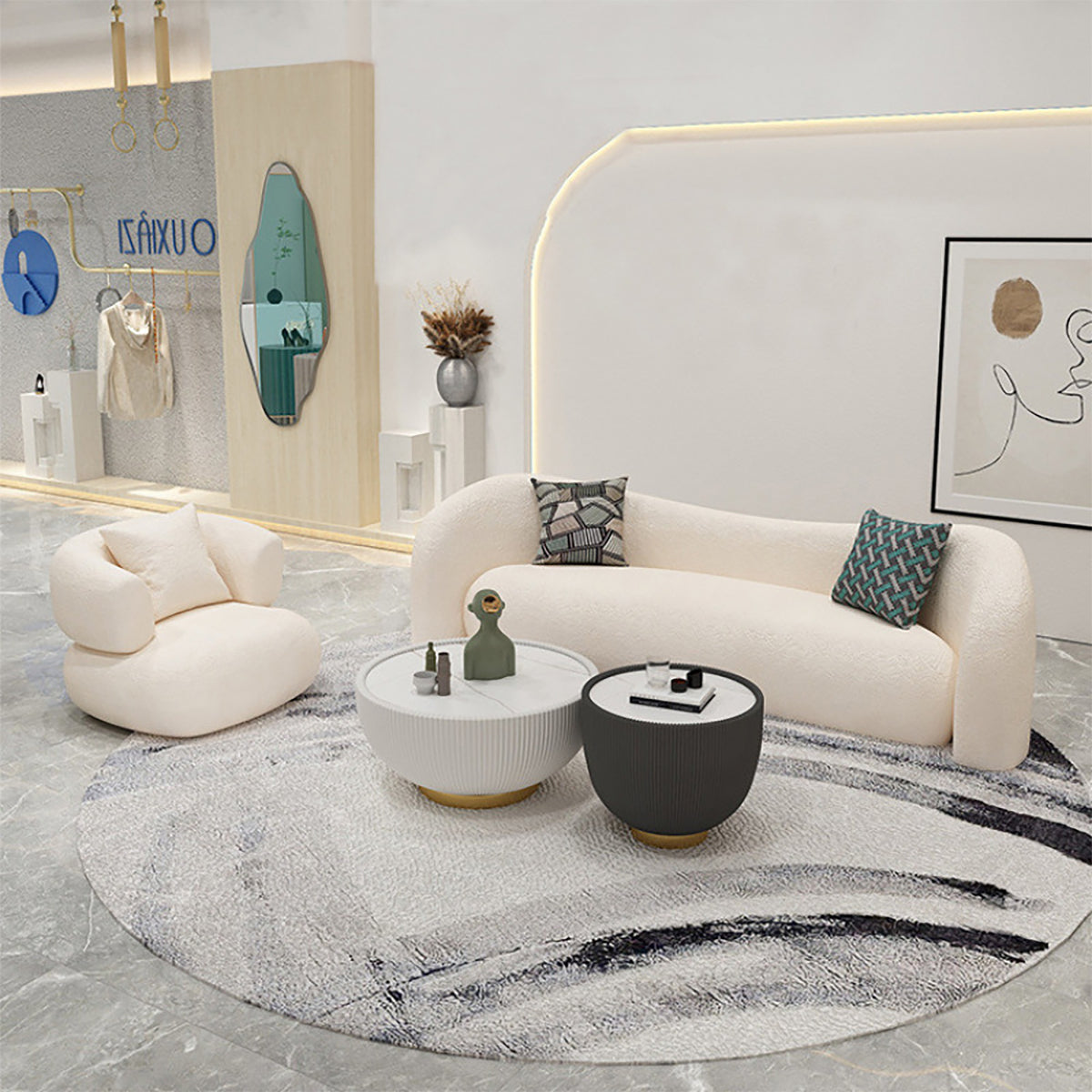 Curved Sofa 27–91 in Wide with Velvet, Solid Wood & High-Density Foam for Living Room