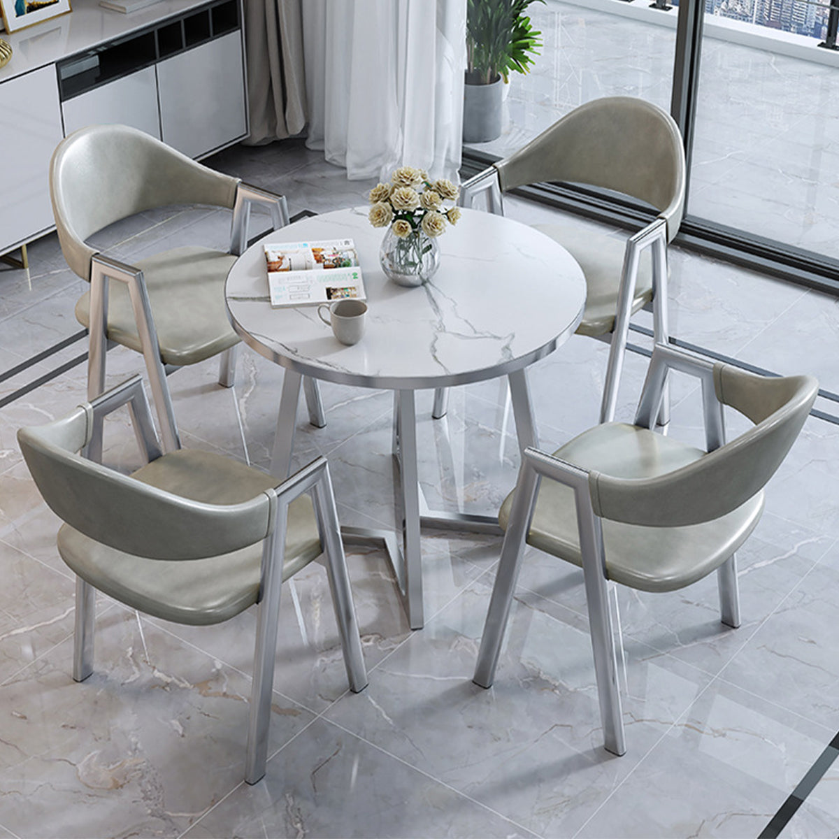 Luxury Metal Frame Office Reception Round Table with 4 Chairs