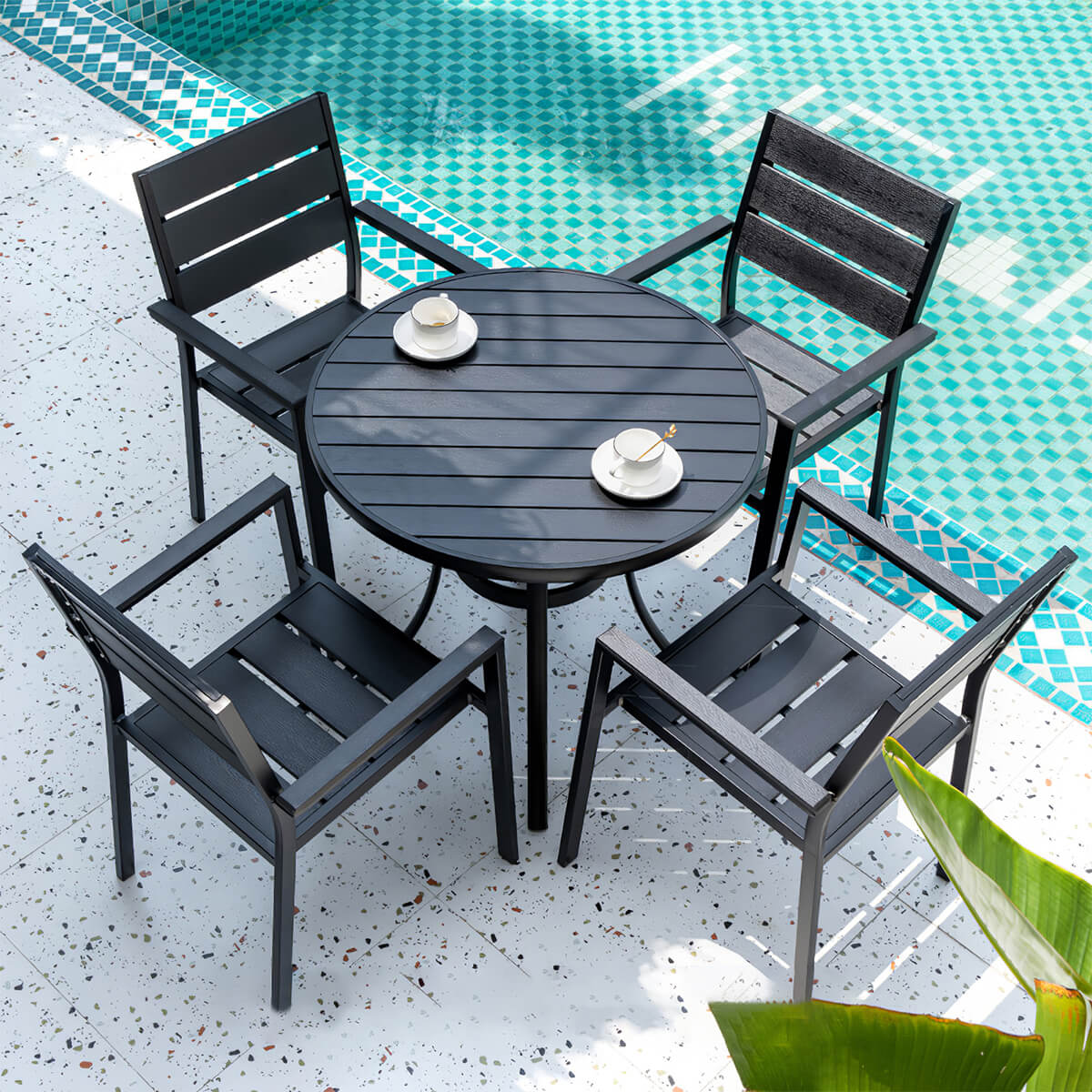 4 Pieces Black Outdoor Table and Chair Set