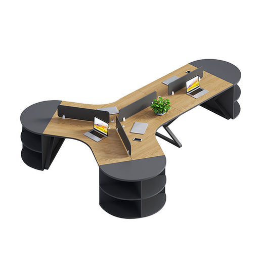 Creative-Shaped Office Employee Desk with Partition & Semi-Circular Storage Zimasya