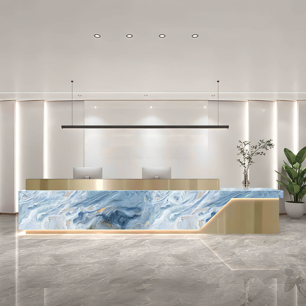 High-End Lobby Front Desk Reception with Stainless Steel