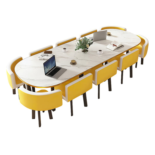Minimalist Oval Conference Table and Chair Set for Meeting Room Zimasya