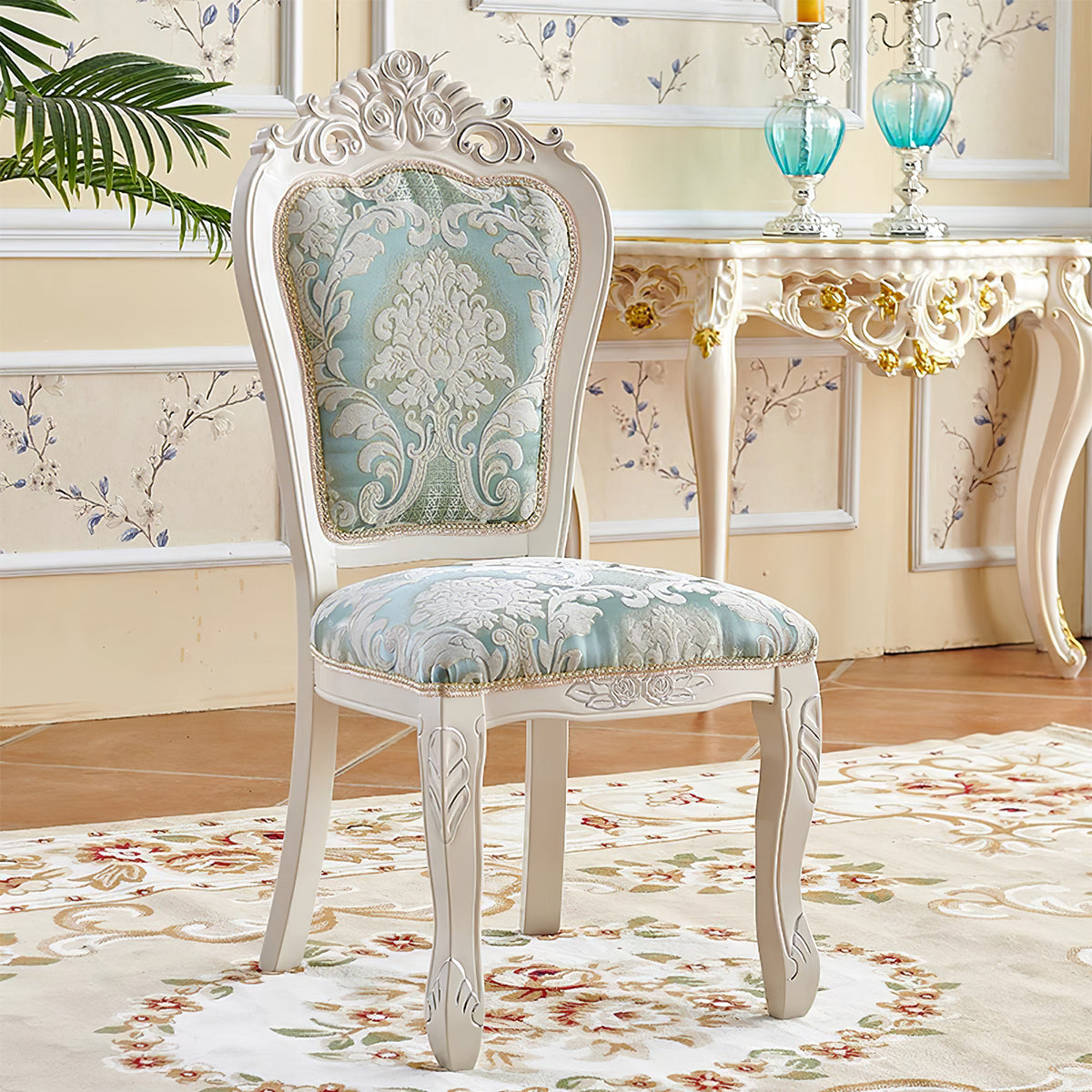 Vintage Elegant Solid Wood Dining Chair with Carved Backrest