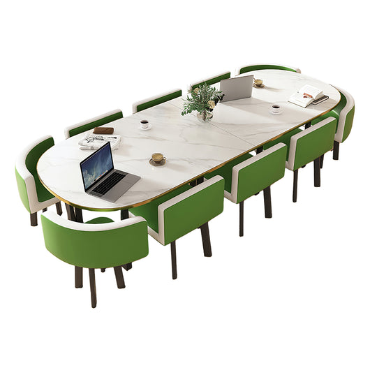 Minimalist Oval Conference Table and Chair Set for Meeting Room Zimasya