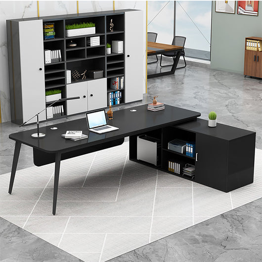Modern L-Shaped Executive Desk with Side Storage & Modesty Panel zimasya