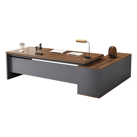 Modern L-Shaped Wood Grain Executive Desk with Storage Side Cabinet Zimasya