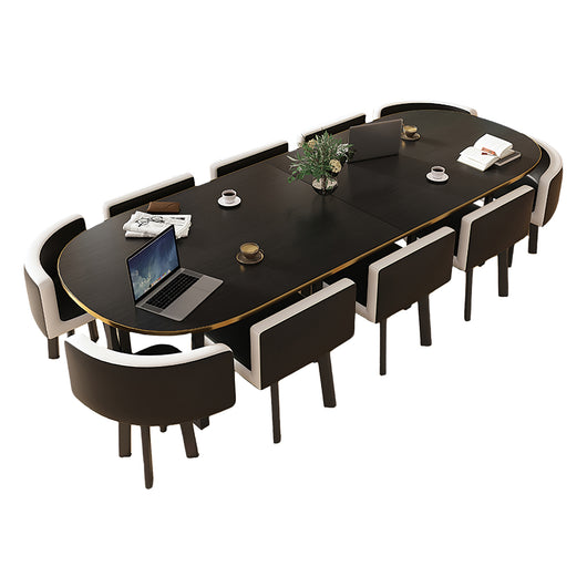 Minimalist Oval Conference Table and Chair Set for Meeting Room Zimasya