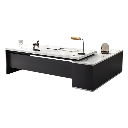 Modern L-Shaped Wood Grain Executive Desk with Storage Side Cabinet Zimasya