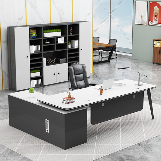 Modern L-Shaped Executive Desk with Side Storage & Modesty Panel zimasya