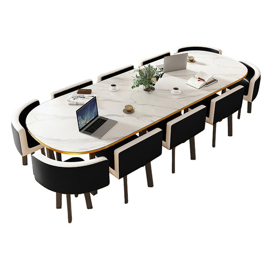 Minimalist Oval Conference Table and Chair Set for Meeting Room Zimasya