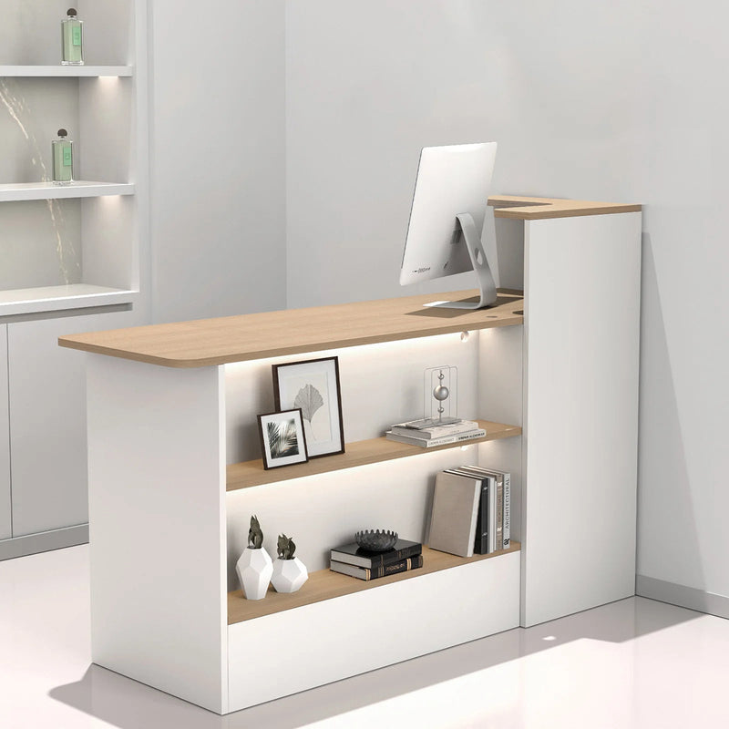 Minimalist Small Reception Counter with Front Display Shelf for Office & Retail