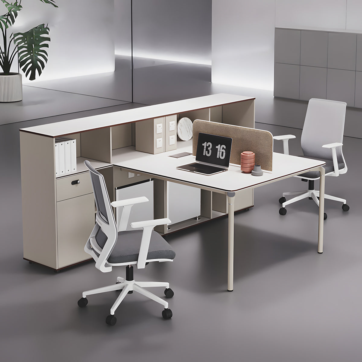 Modern Face-to-Face Double Office Desk with Side Storage for Employee