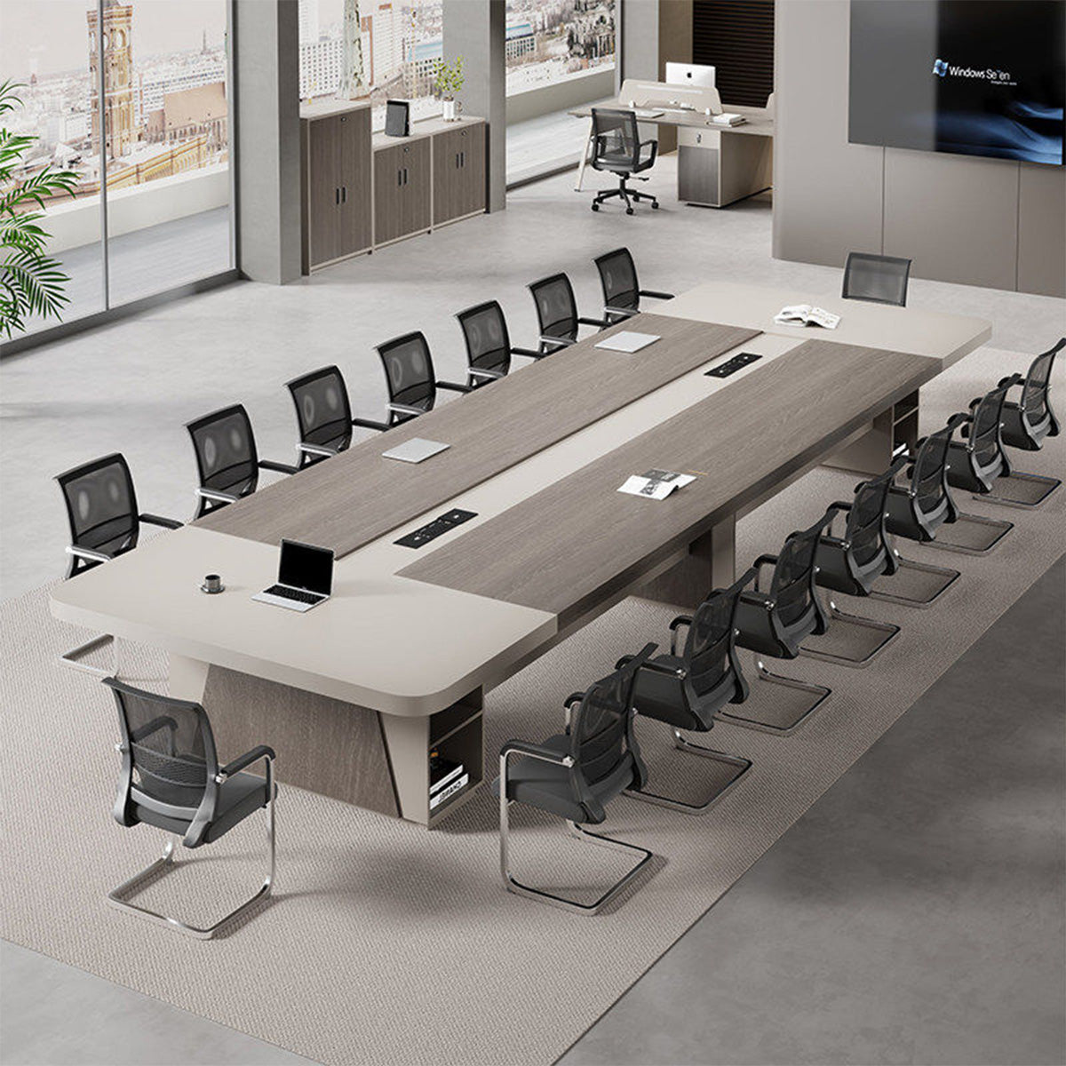 Modern Sophisticated Rectangular Conference Table with Under-desk Storage for Meeting Rooms