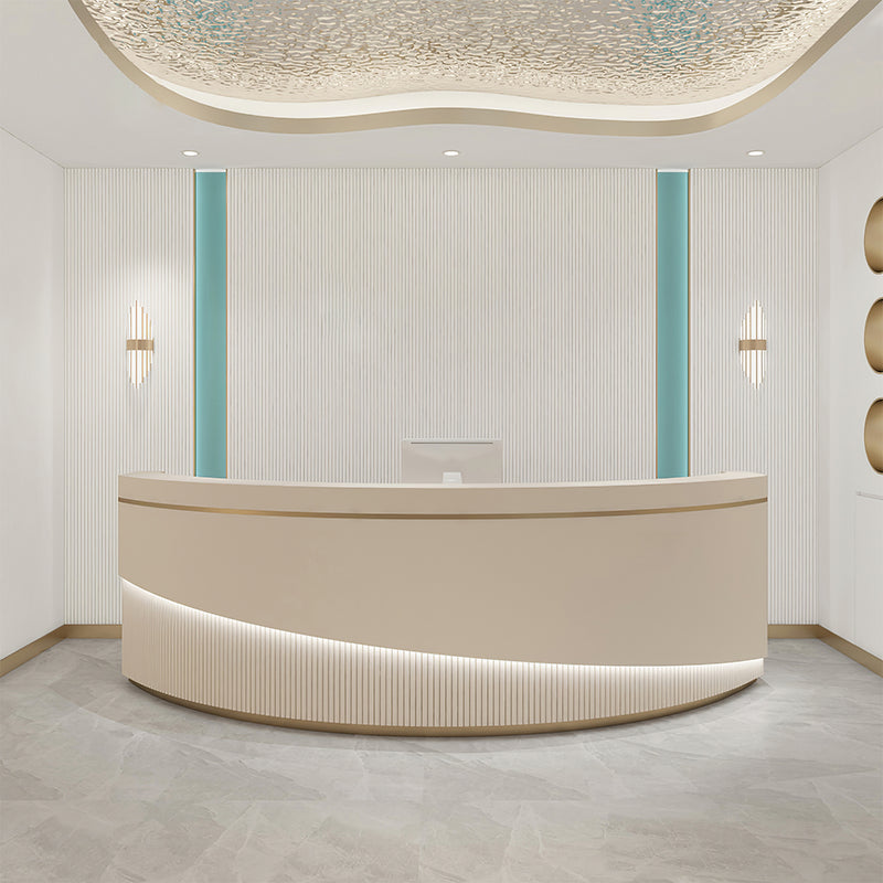 Curved salon reception desk front view