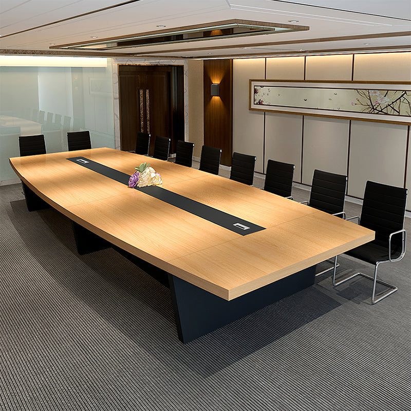 Modern Boat-Shaped Conference Table with Cable Management Ports Zimasya