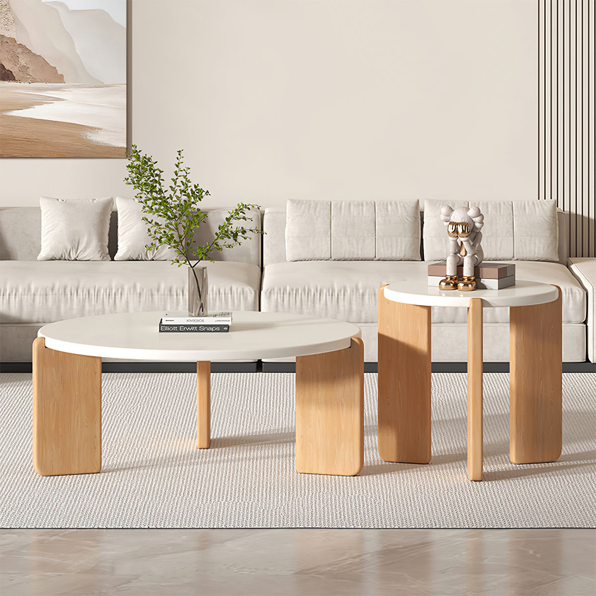Round Coffee Table with Solid Wood, Vintage & Oak for Living Room