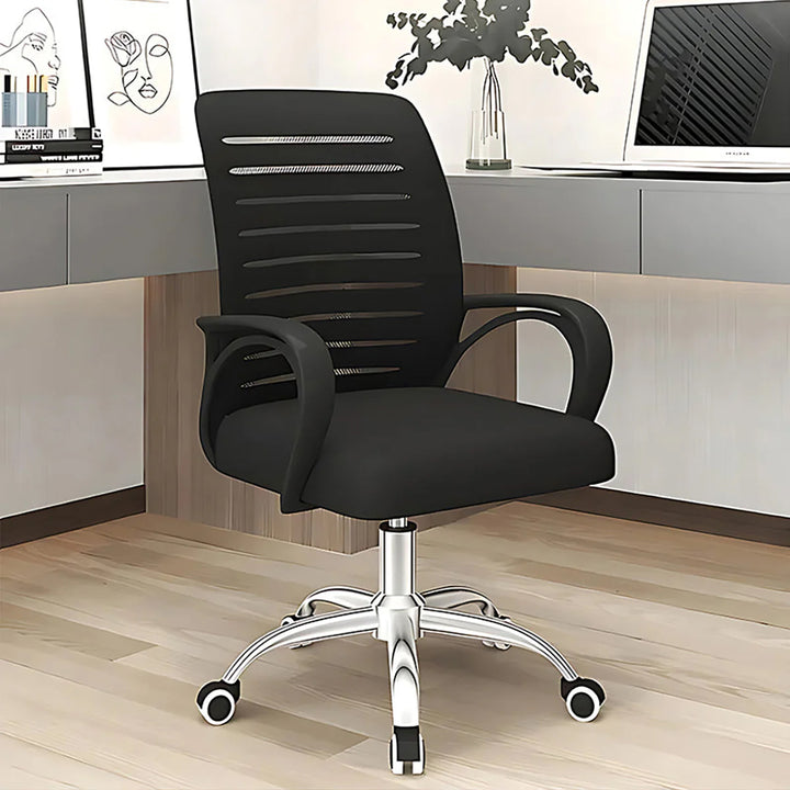 Ergonomic office chair front view with breathable mesh back and adjustable lumbar support