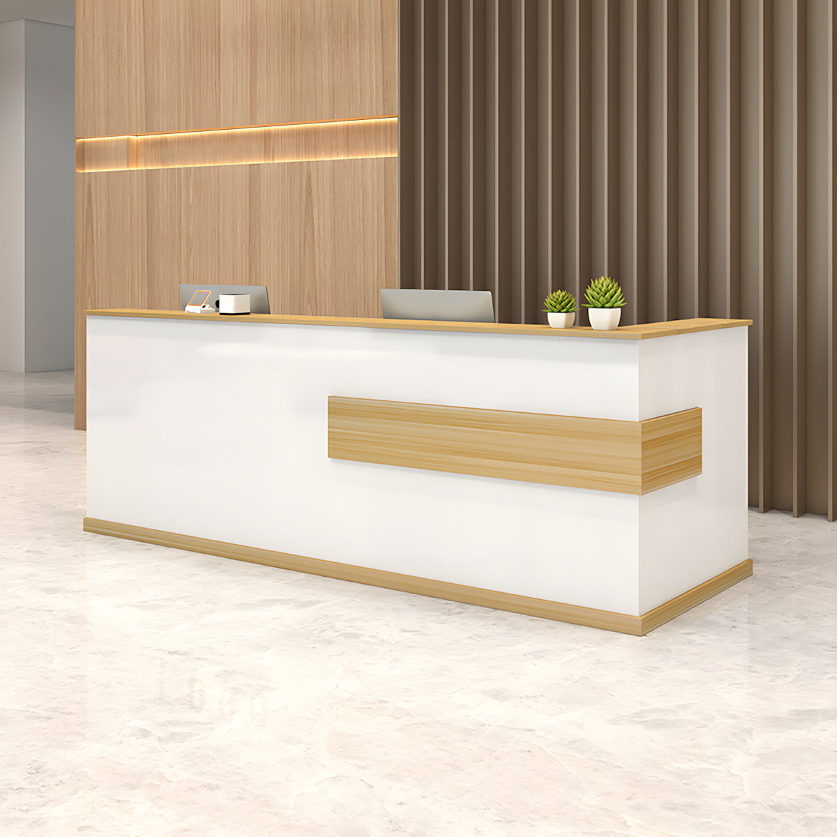 Minimalist Reception Desk with Raised Counter for Office or Retail Store
