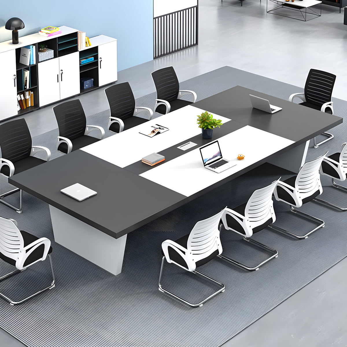 Stylish Rectangular Dual-Color Conference Table for Office