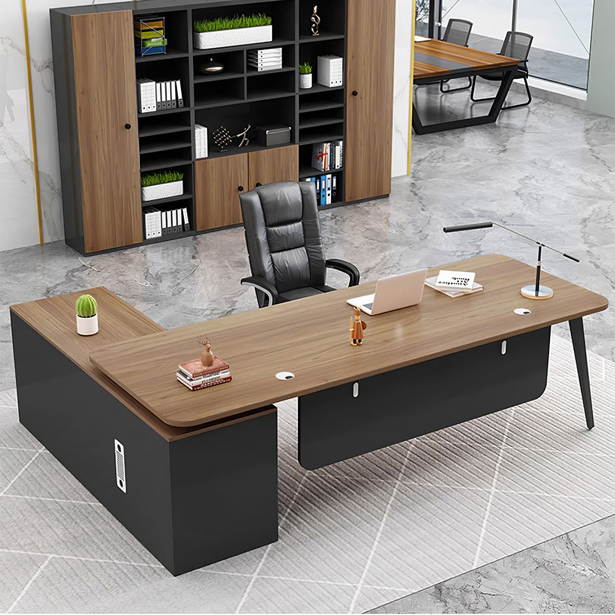 Modern L-Shaped Executive Desk with Side Storage & Modesty Panel