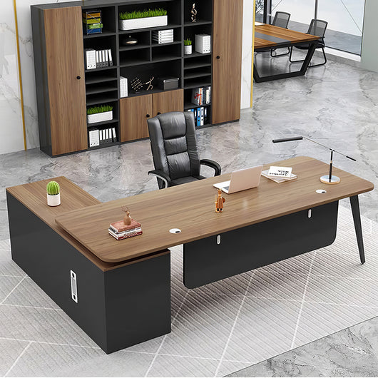 Modern L-Shaped Executive Desk with Side Storage & Modesty Panel zimasya