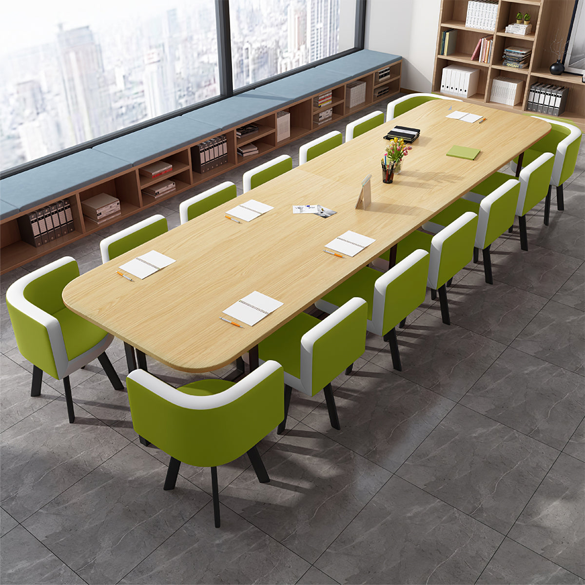 Minimalist Rectangular Conference Table and Chair Set for Meeting Room