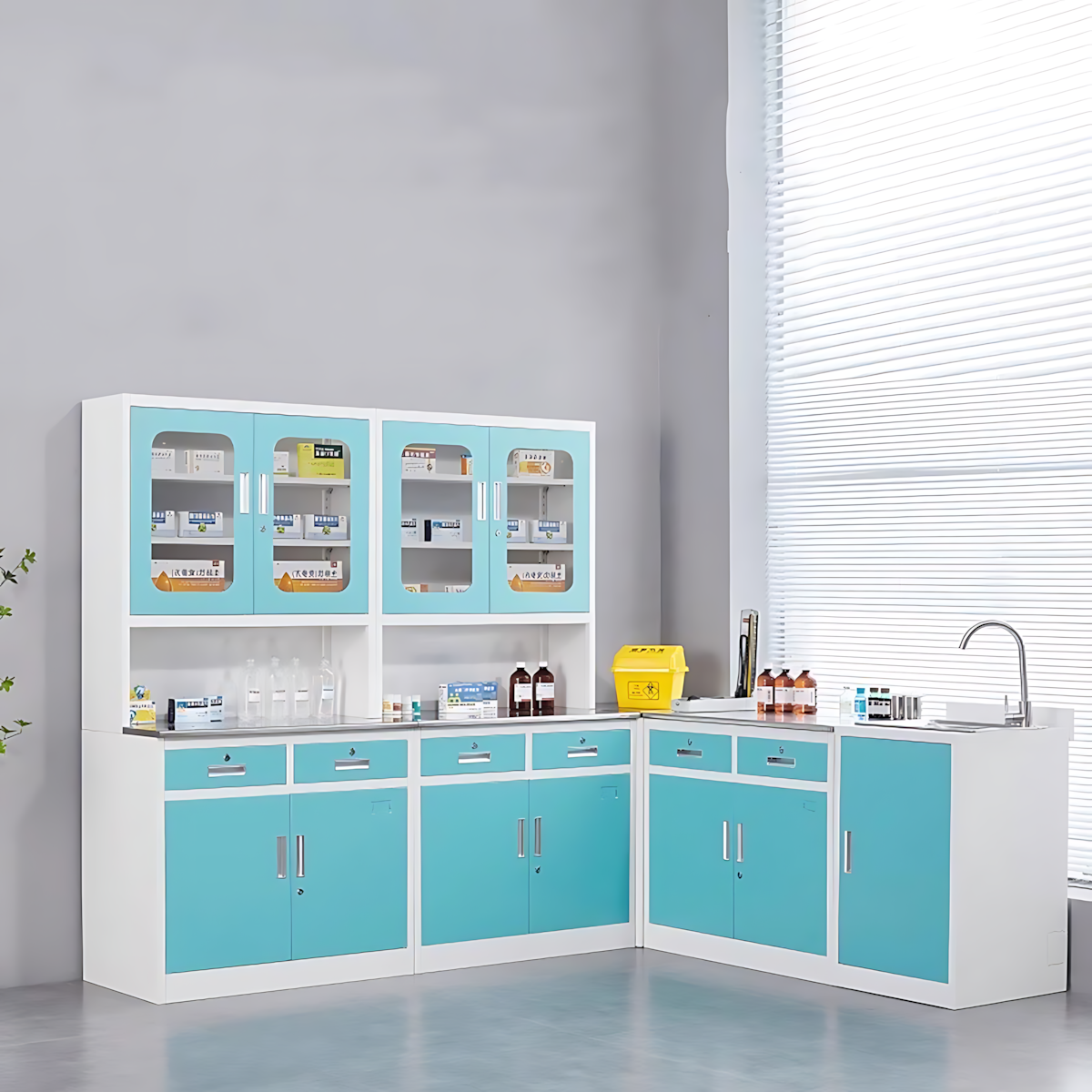 Modern Steel Pharmacy Dispensary Counter for Hospitals and Clinics