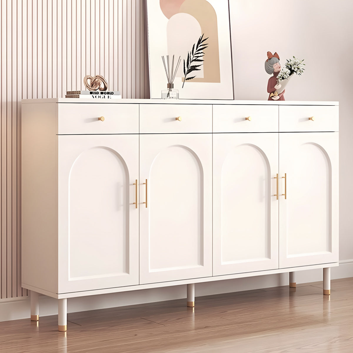 Shoe Storage Cabinet 39 in Tall with Adjustable Shelves, Curved & Vintage for Home Office