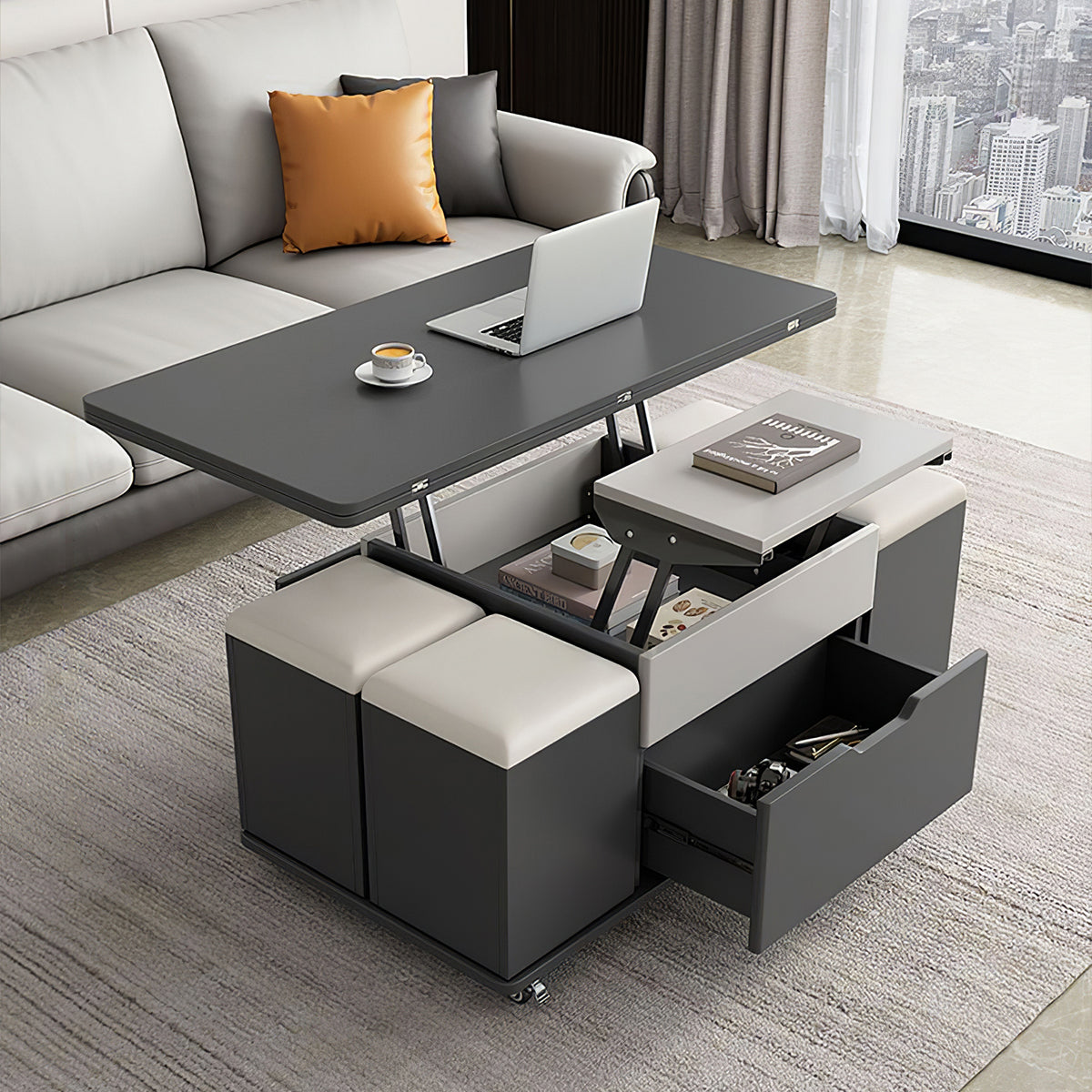 Modern Coffee Table with Folding, Multi-Functional & Lockable for Living Room