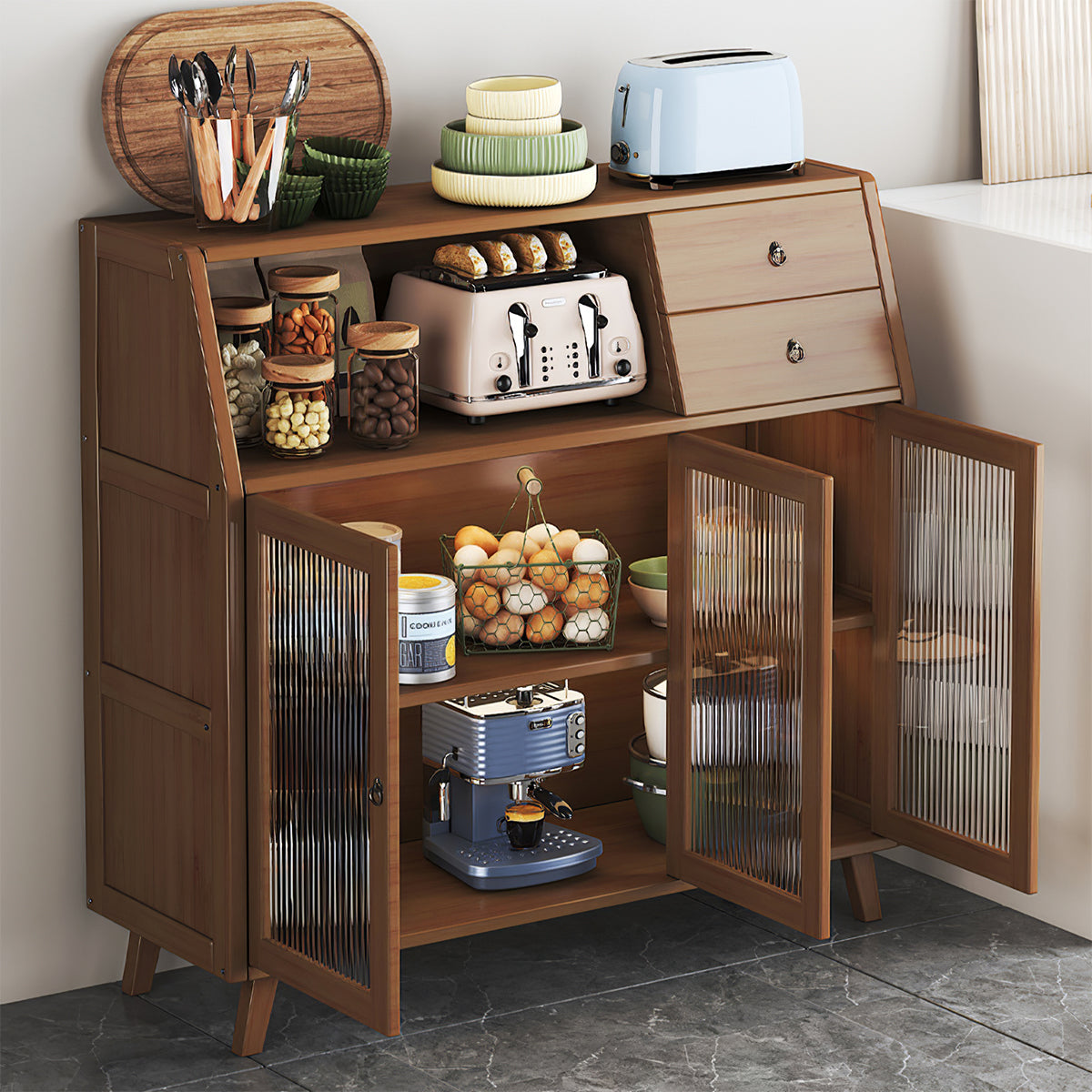 Sideboard Cabinet with Vintage, Ample Storage & Ribbed for Home Office