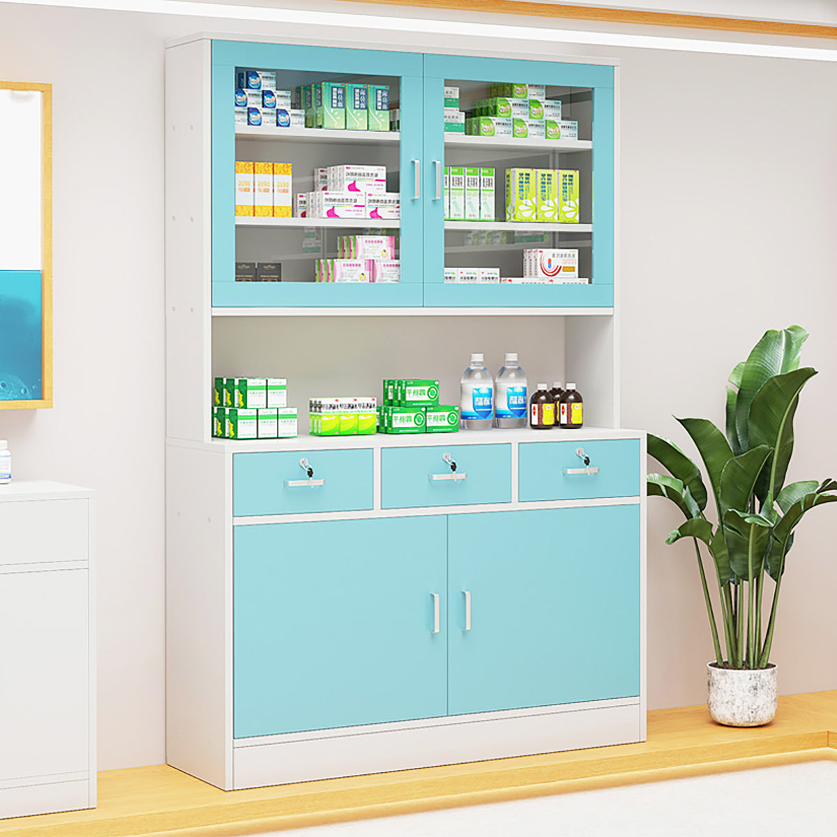 Modern Wooden Pharmacy Cabinet with Adjustable Shelves for Drugstores