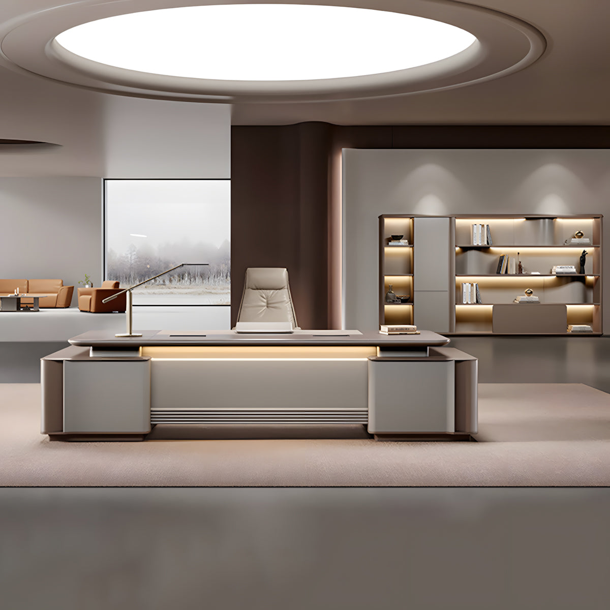 Luxury L-Shaped Executive Office Desk with Large Side Storage Cabinet for High-End Offices
