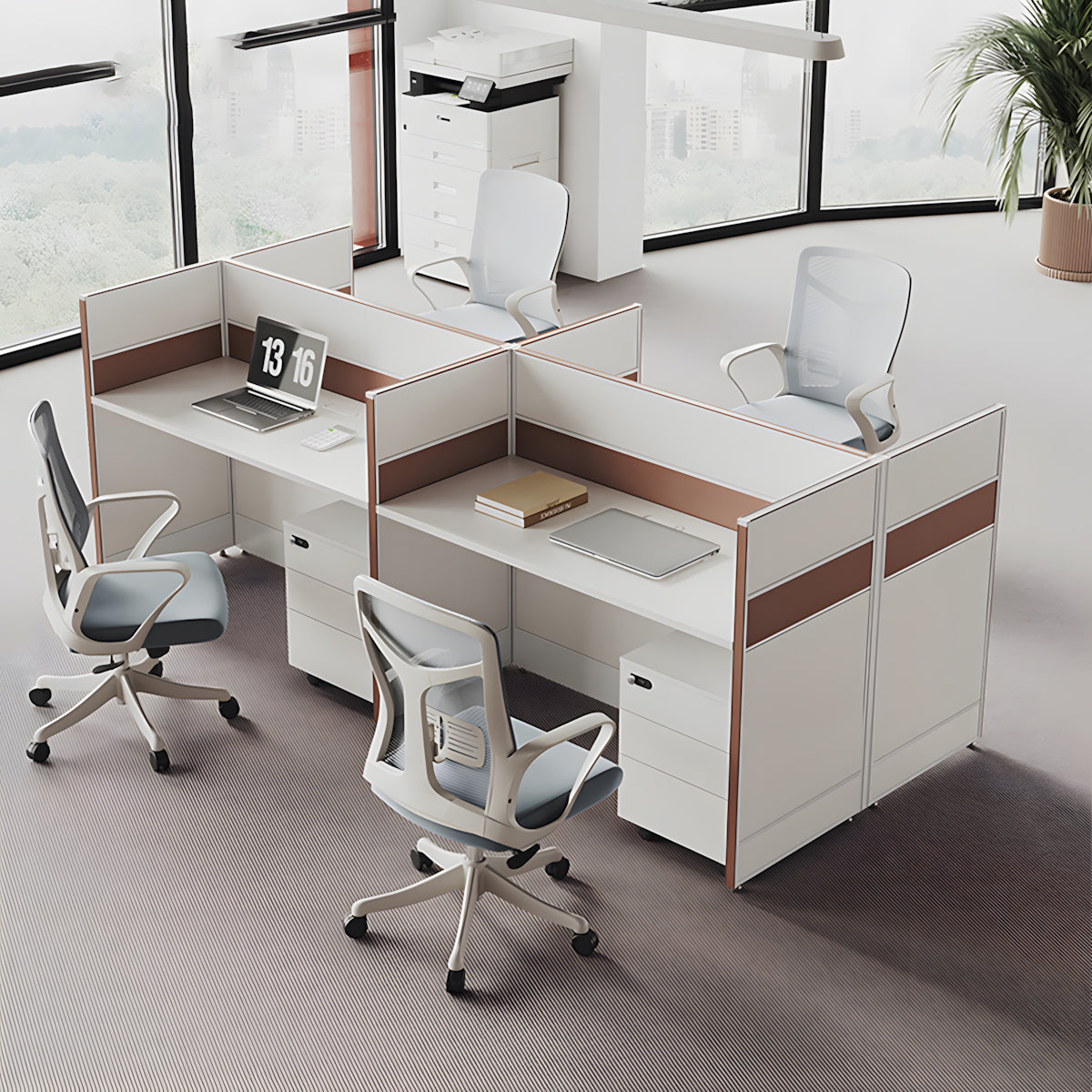 Minimalist Privacy Office Desk with Three-Sided Panels for Open Office