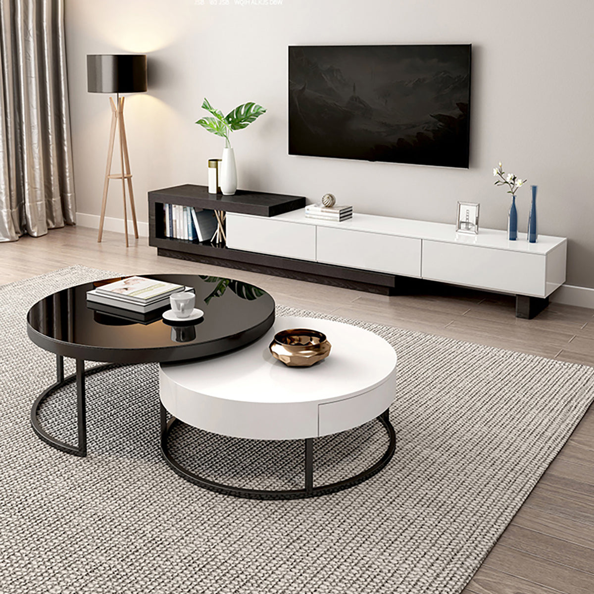 Modern TV Stand with Extendable, Solid Wood & Height-Adjustable for Living Room