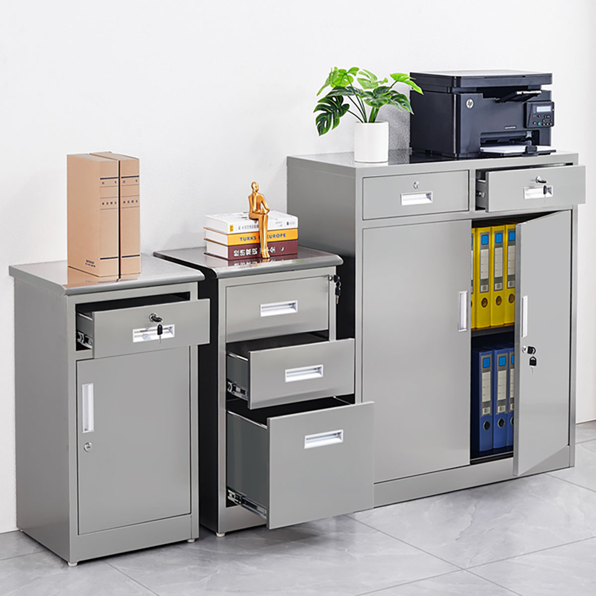 Modern Stainless Steel Locking Storage Cabinet for Tools & Files
