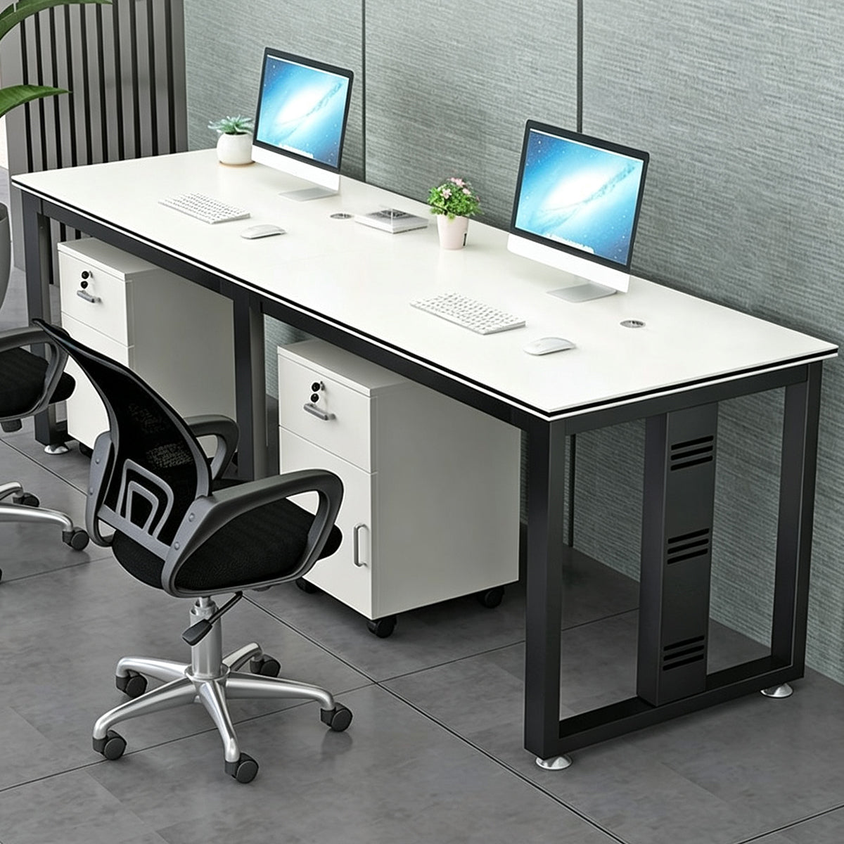 Office Desk with Mobile Storage Cabinet, Cable Grommet and Reinforced Metal Frame
