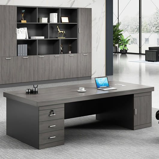 Minimalist Executive Office Desk with Drawers and Cabinet Zimasya