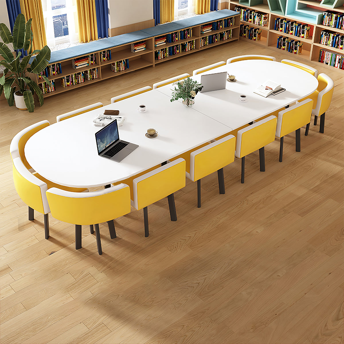 Minimalist Oval Conference Table and Chair Set for Meeting Room