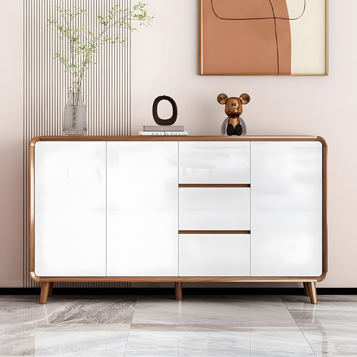 Storage Cabinet 32 in Tall with Adjustable Shelves, Walnut & Solid Wood for Home Office