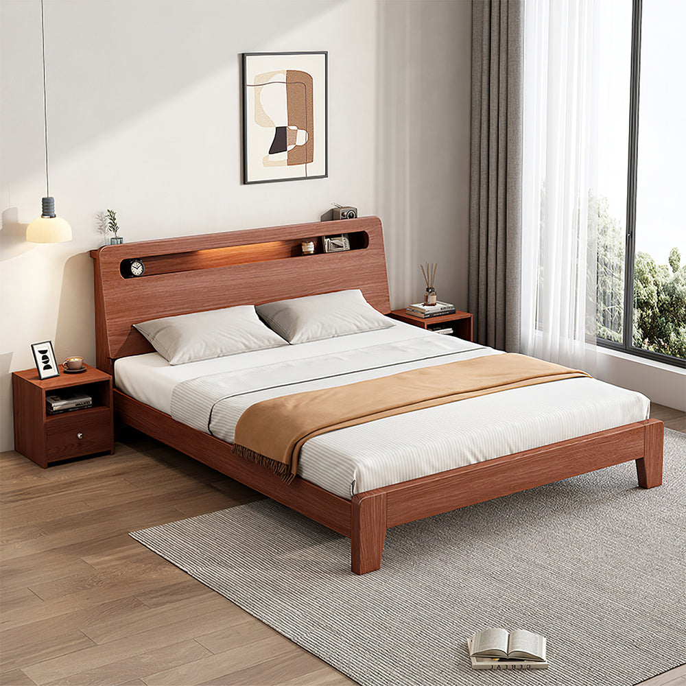 Minimalist Apartment Bedroom Double Bed with Storage Headboard